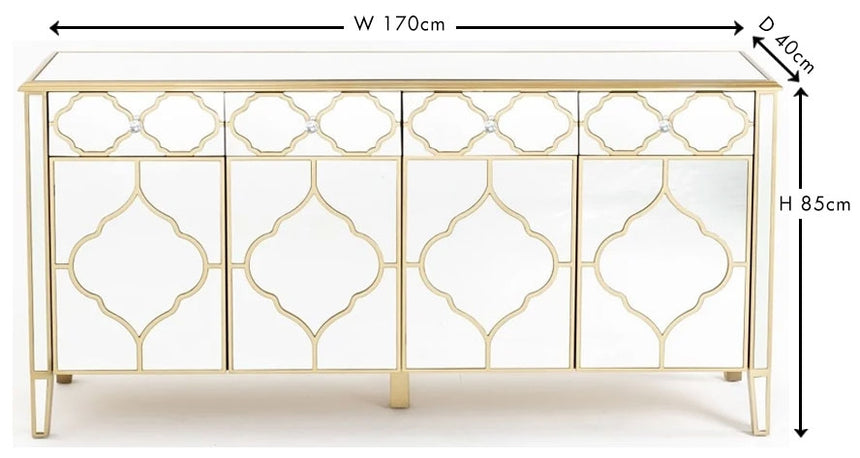 Casablanca Mirrored Gold Trim Large Sideboard - 3 Door-9