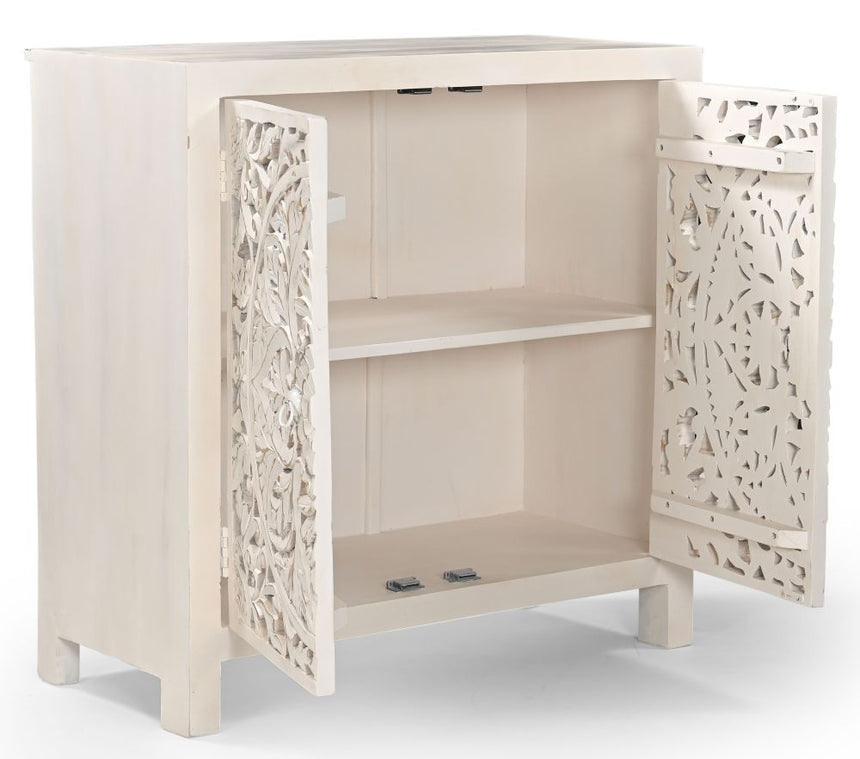 Boho White Carved Compact Small Sideboard - 89cm-2