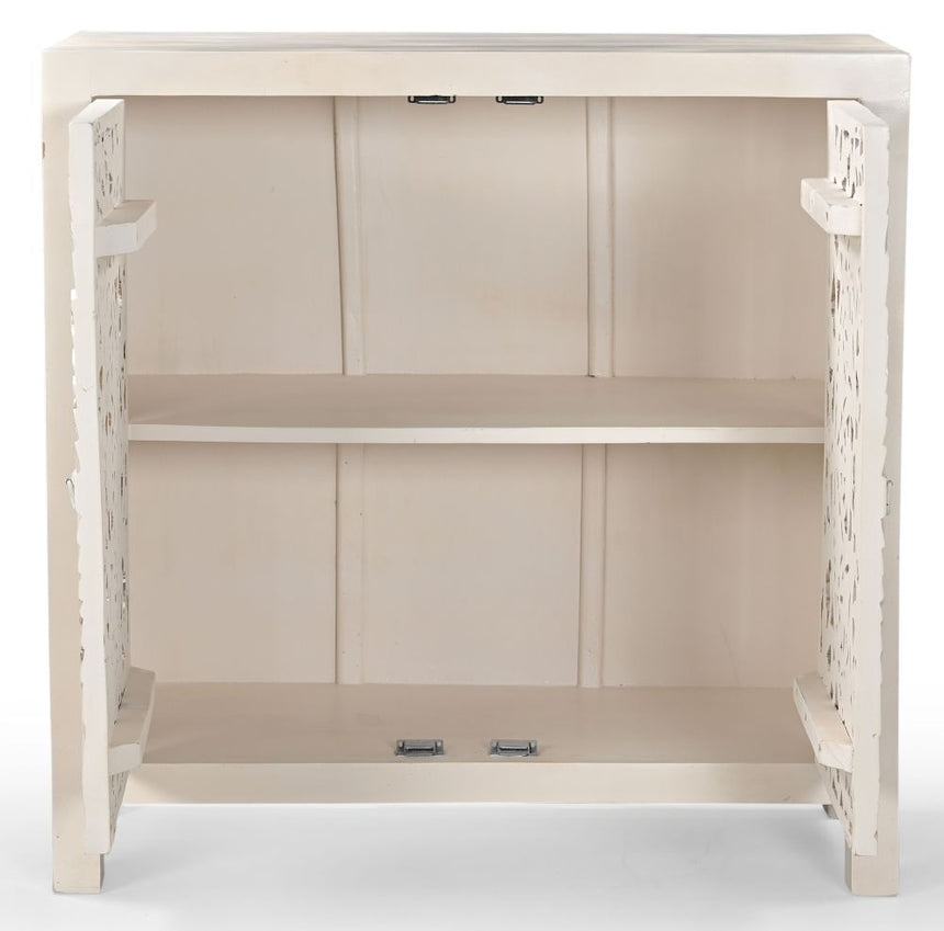 Boho White Carved Compact Small Sideboard - 89cm-4