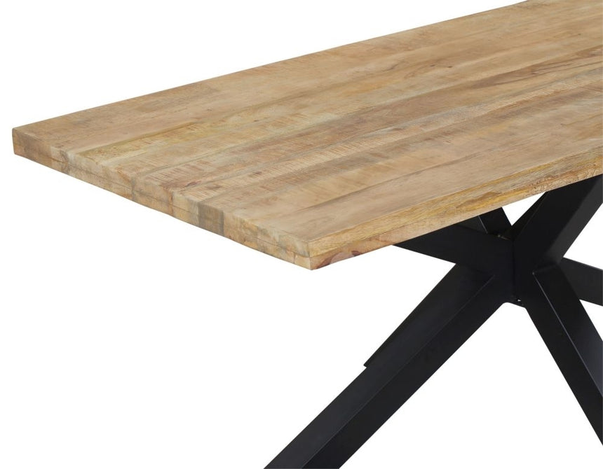 6 Seater Industrial Dining Table - Rustic Mango Wood With Black Spider Legs-2