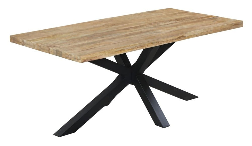 6 Seater Industrial Dining Table - Rustic Mango Wood With Black Spider Legs-4