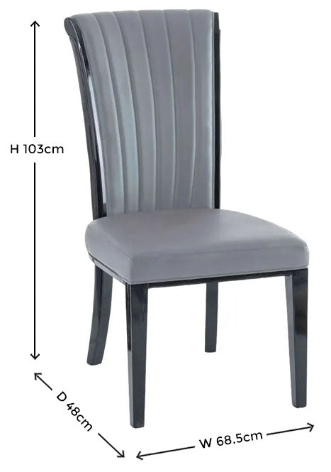 Cadiz Grey Leather Dining Chair with Black Legs and High Gloss Side Trims-8