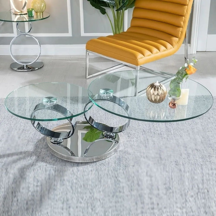 Circles Swivel Glass Top Round Coffee Table-5