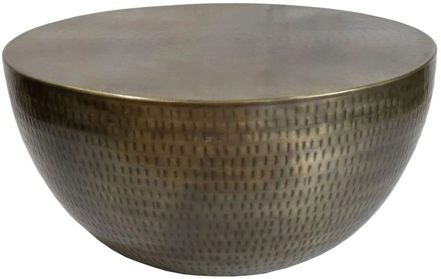 Agra Hammered Antique Brass Coffee Table - Metal Round Base-2