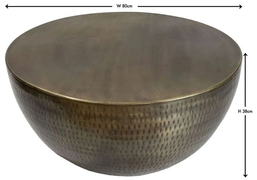 Agra Hammered Antique Brass Coffee Table - Metal Round Base-8