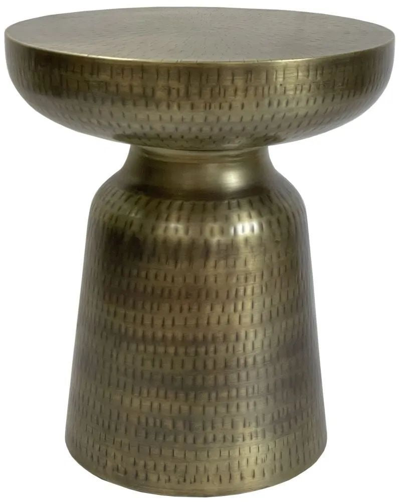 Agra Hammered Antique Brass Side Table - Metal Cone Base-2