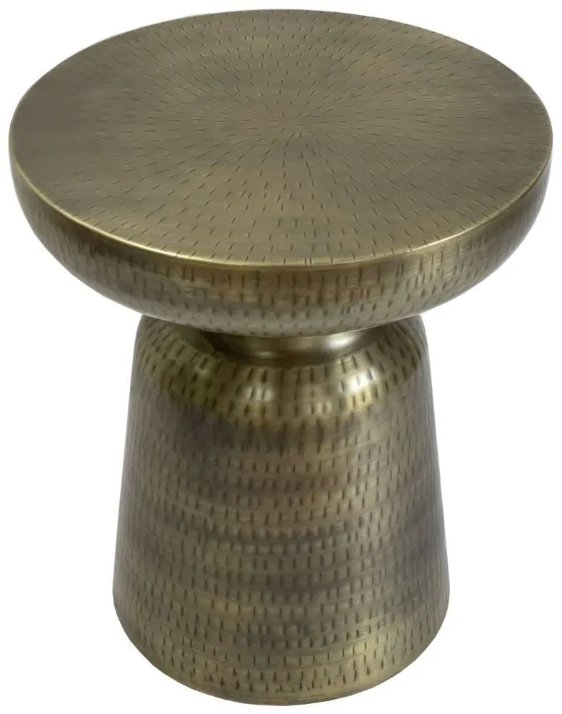 Agra Hammered Antique Brass Side Table - Metal Cone Base-3