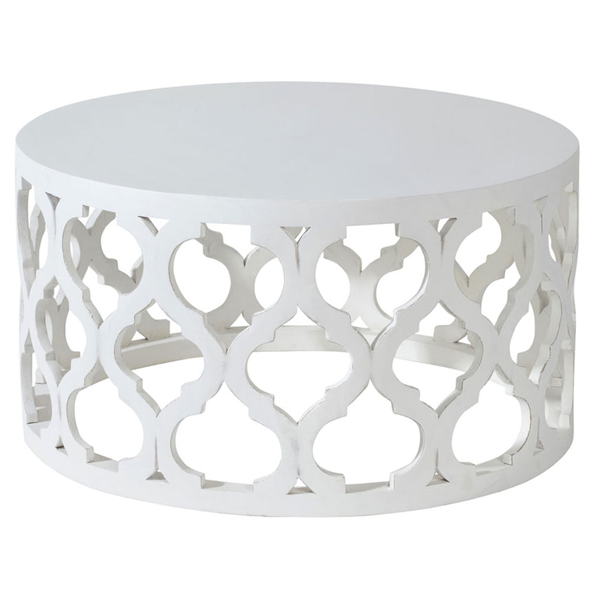 Boho White Carved Round Coffee Table-2