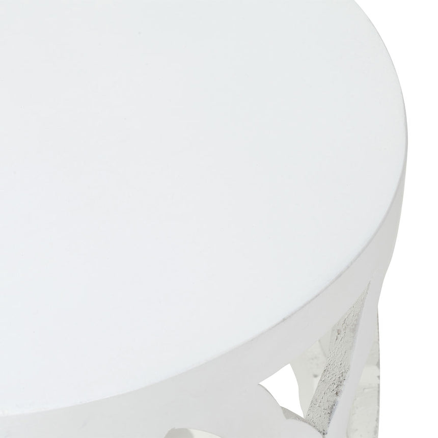 Boho White Carved Round Lamp Table-4