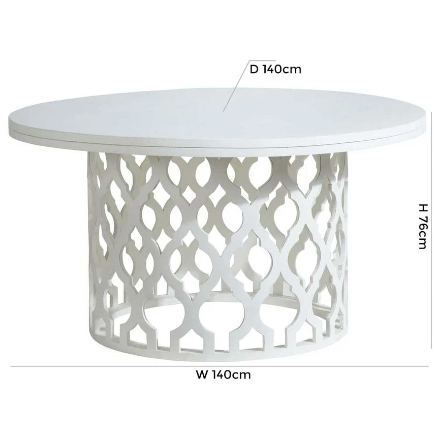 Boho 140cm White Carved Dining Table-5