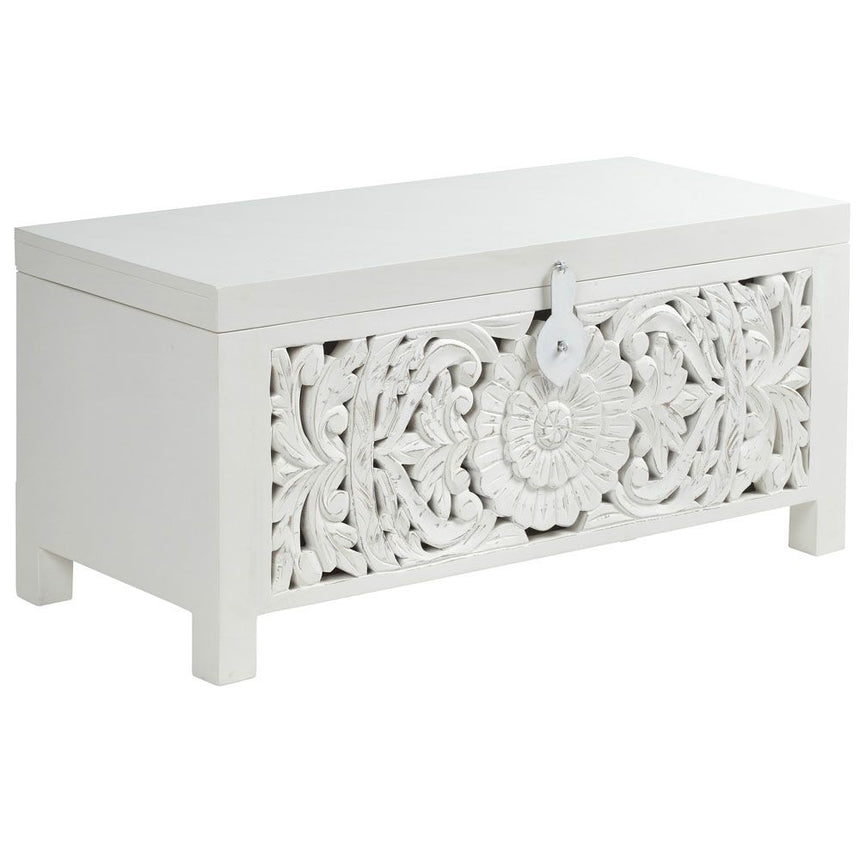 Boho White Carved Blanket Box - 1 Door-2