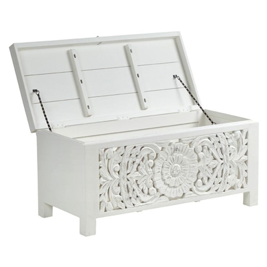 Boho White Carved Blanket Box - 1 Door-3