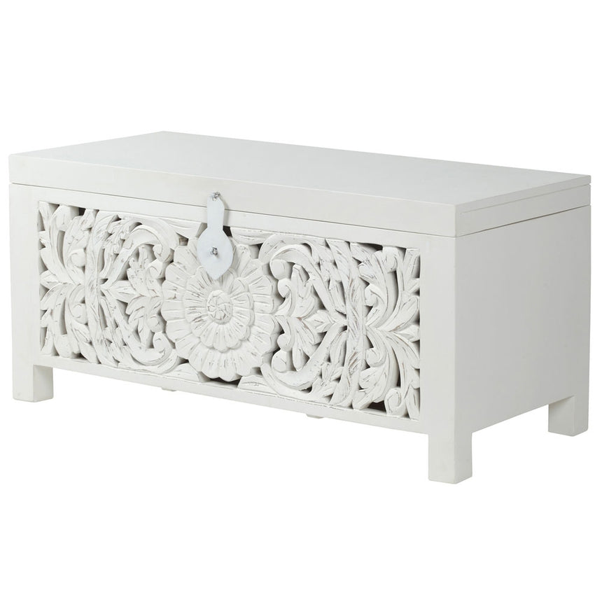 Boho White Carved Blanket Box - 1 Door-4