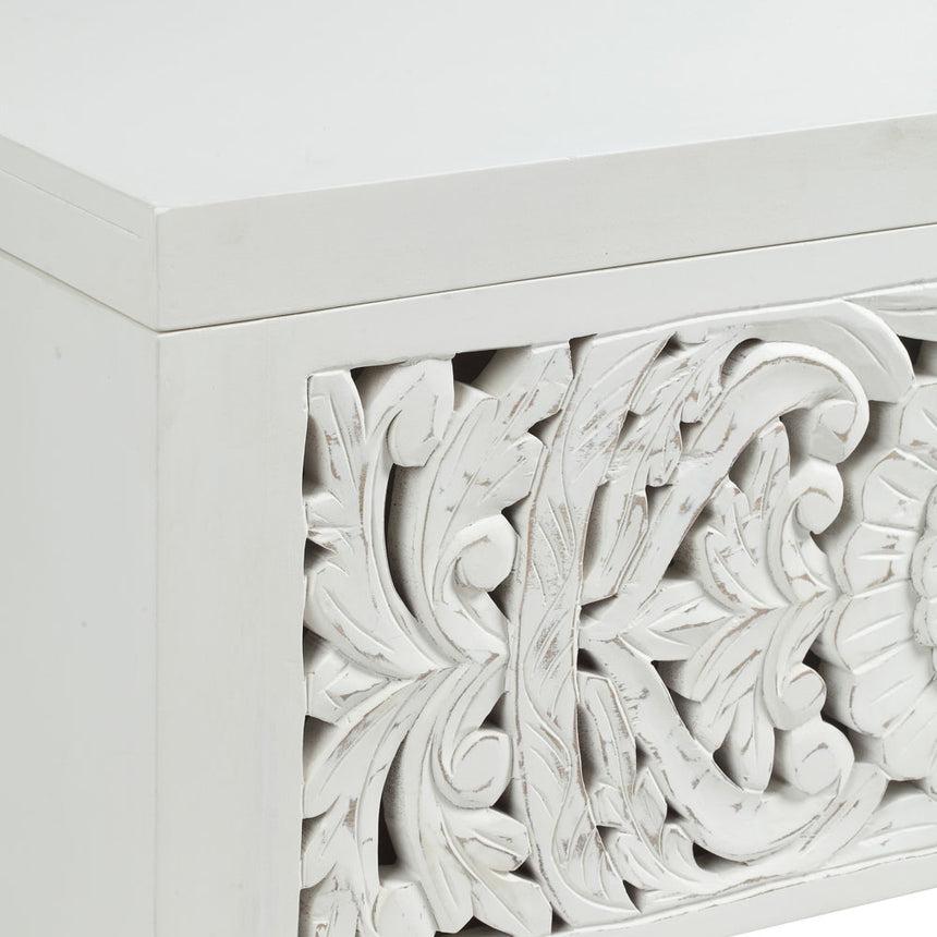 Boho White Carved Blanket Box - 1 Door-5