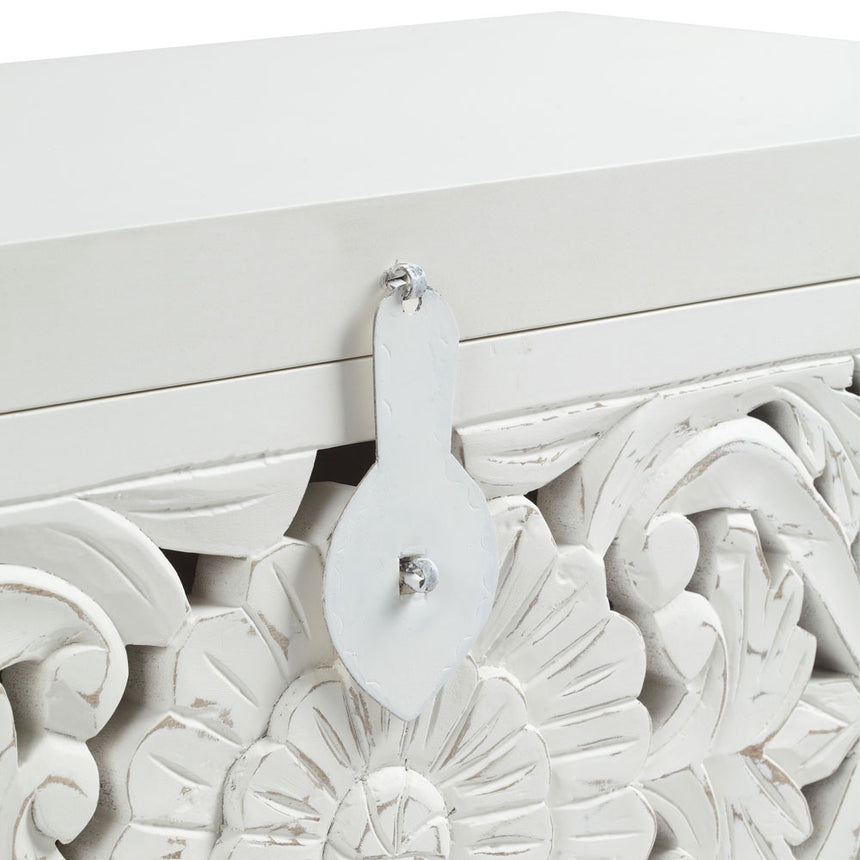 Boho White Carved Blanket Box - 1 Door-6