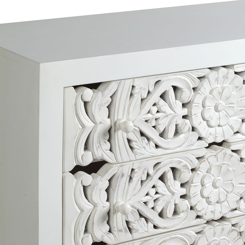 Boho White Carved Chest - 4 Drawers-5