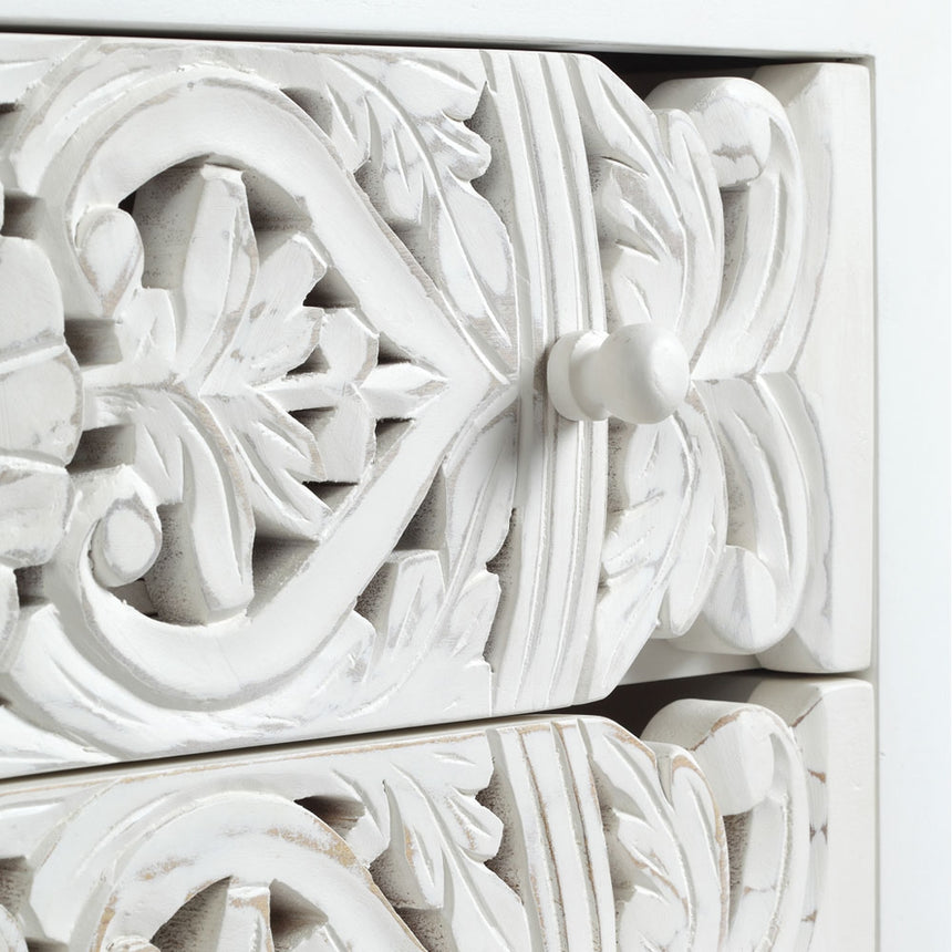 Boho White Carved Chest - 4 Drawers-6