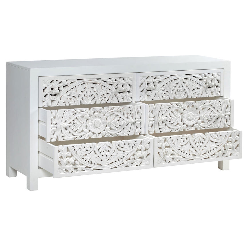 Boho White Carved Chest - 6 Drawers-3