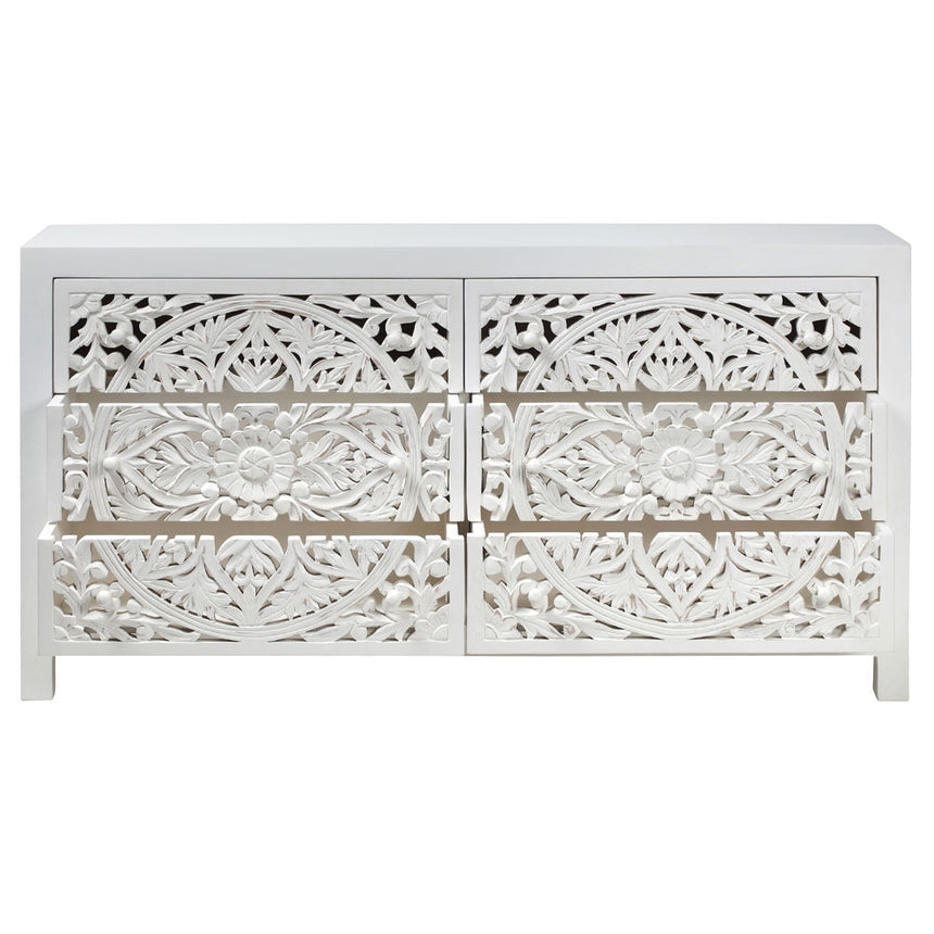 Boho White Carved Chest - 6 Drawers-4