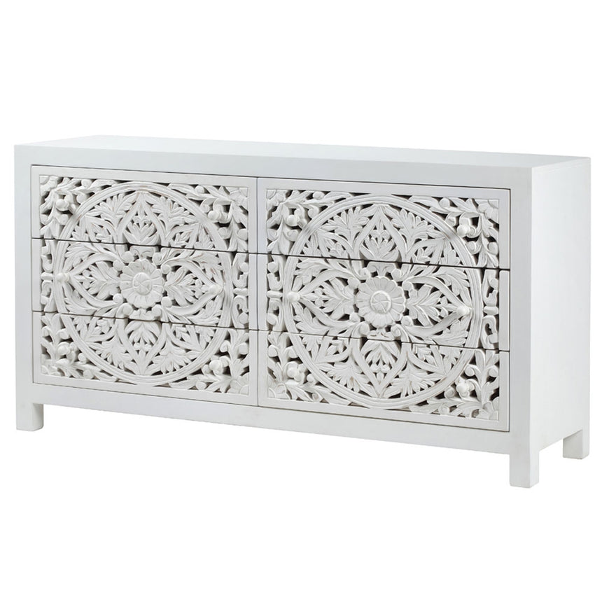 Boho White Carved Chest - 6 Drawers-5