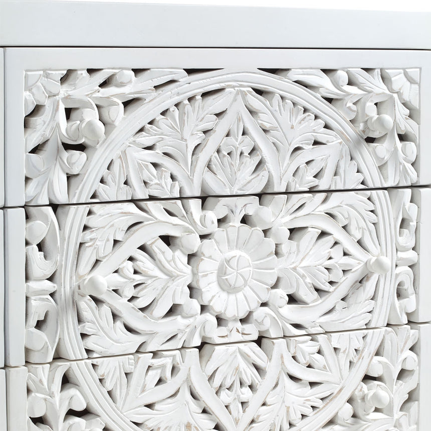 Boho White Carved Chest - 6 Drawers-7