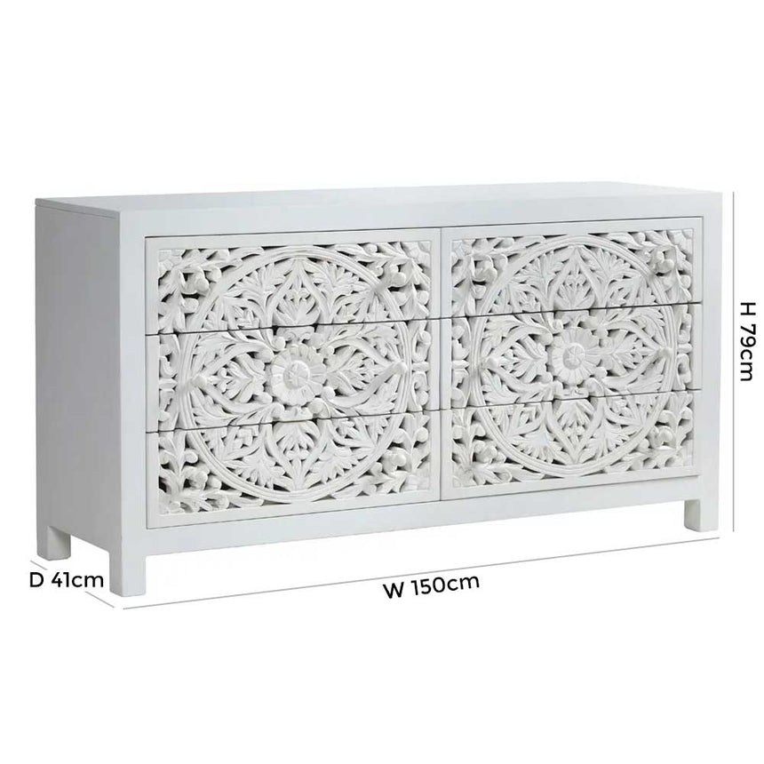 Boho White Carved Chest - 6 Drawers-8