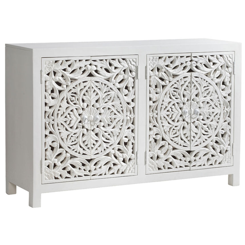 Boho White Carved Large Sideboard - 137cm-2