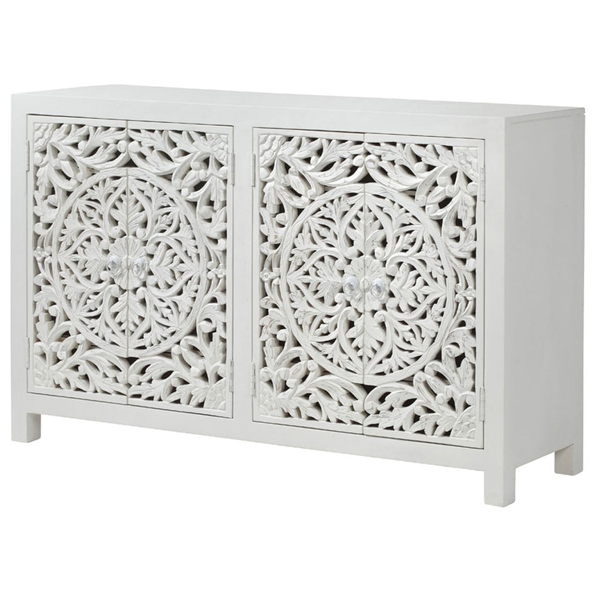 Boho White Carved Large Sideboard - 137cm-4