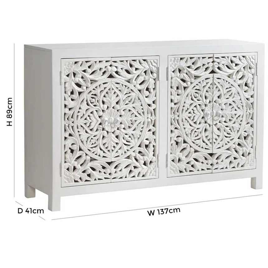 Boho White Carved Large Sideboard - 137cm-8