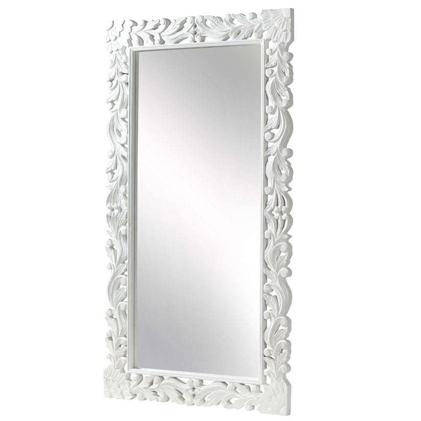 Boho White Carved Leaner Mirror - 91cm x 168cm-3