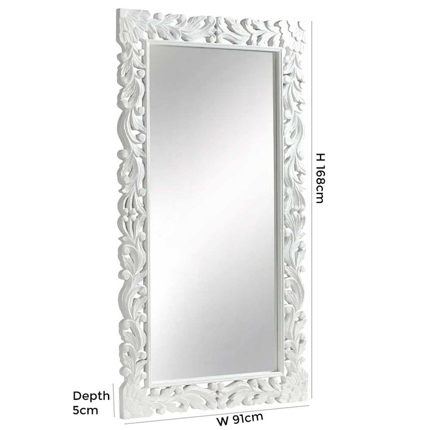 Boho White Carved Leaner Mirror - 91cm x 168cm-5