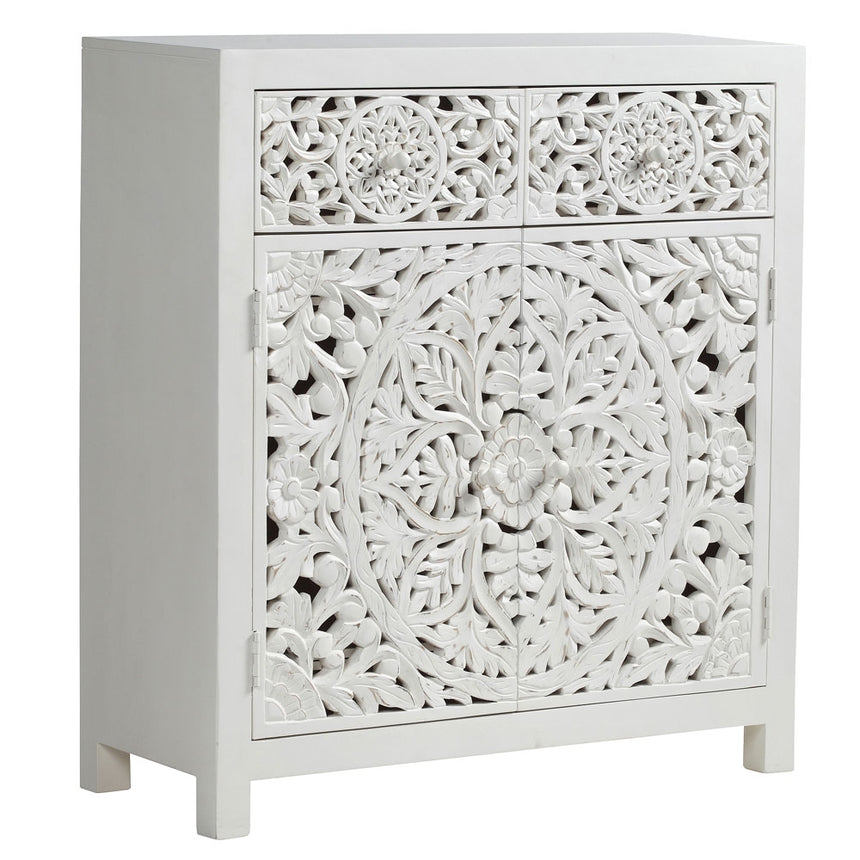 Boho White Carved Small Sideboard - 100cm-2