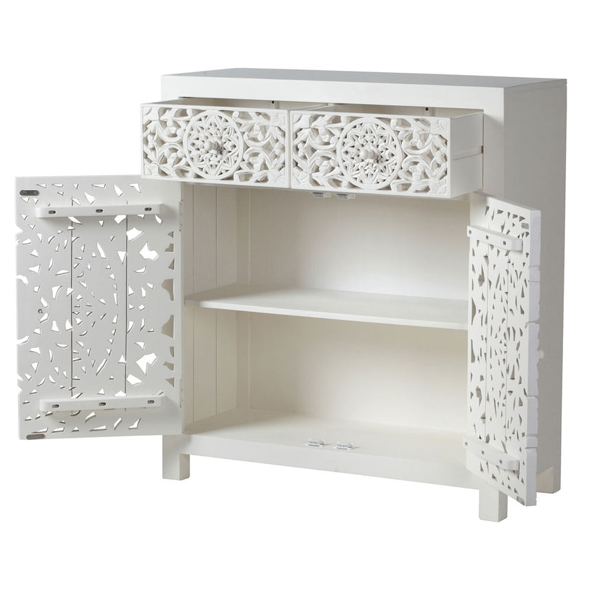 Boho White Carved Small Sideboard - 100cm-3