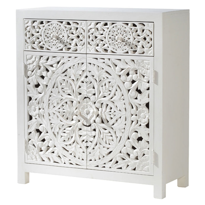 Boho White Carved Small Sideboard - 100cm-5