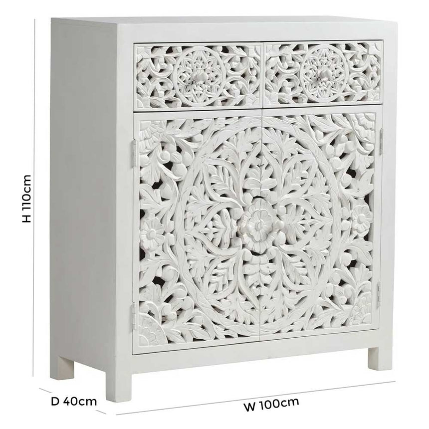 Boho White Carved Small Sideboard - 100cm-8