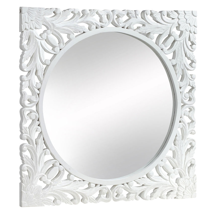 Boho White Carved Square Wall Mirror - 110cm x 110cm-2