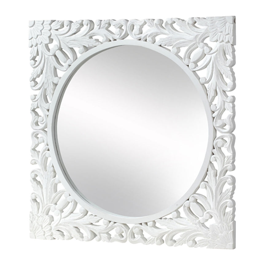 Boho White Carved Square Wall Mirror - 110cm x 110cm-3