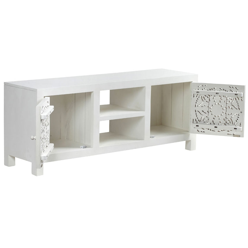 Boho White Carved TV Unit - 2 Doors-3