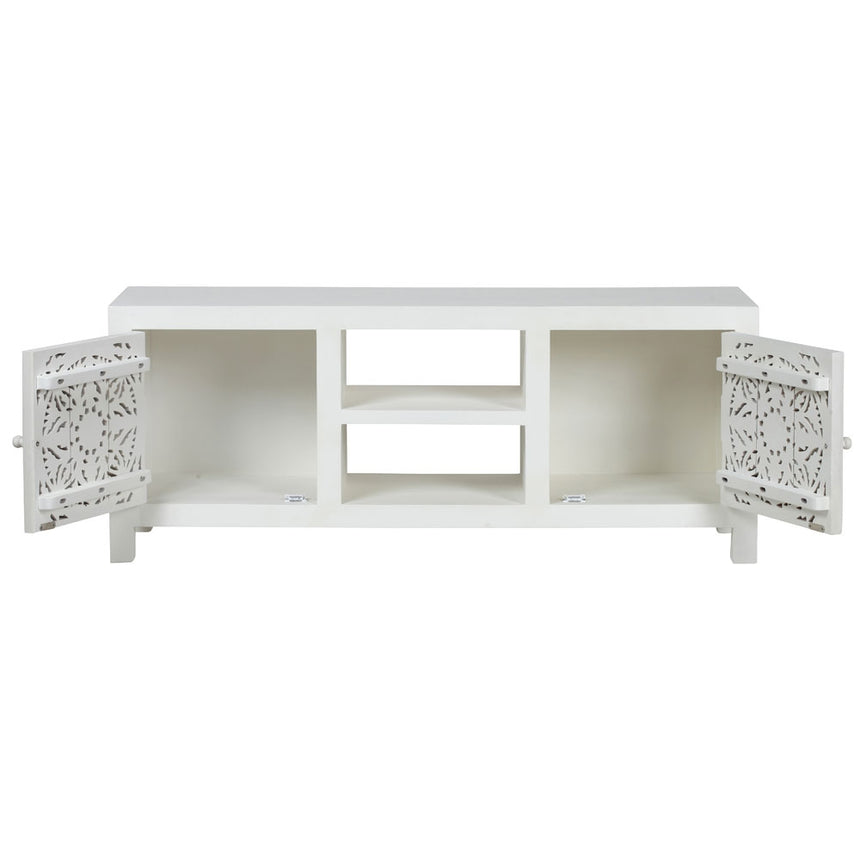 Boho White Carved TV Unit - 2 Doors-4