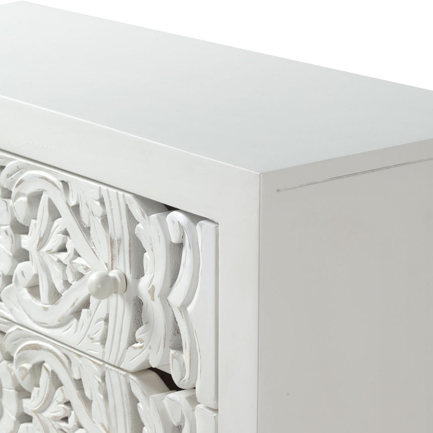 Boho White Carved Tall Chest - 5 Drawers-8