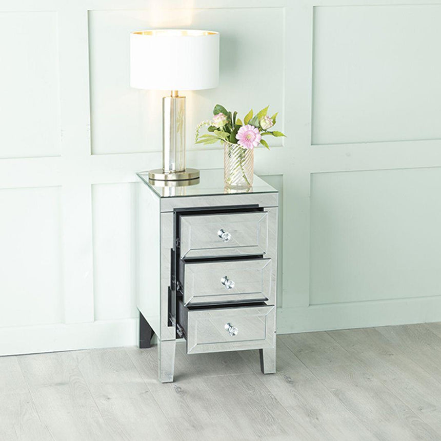 Lucia Mirrored Bedside Cabinet - 3 Drawer-2