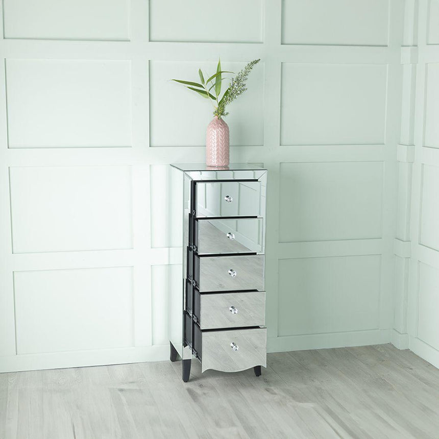 Venetian Mirrored Narrow Chest - 5 Drawer -2