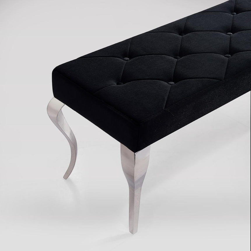 Louis Black Velvet Fabric 170cm Dining Bench-2