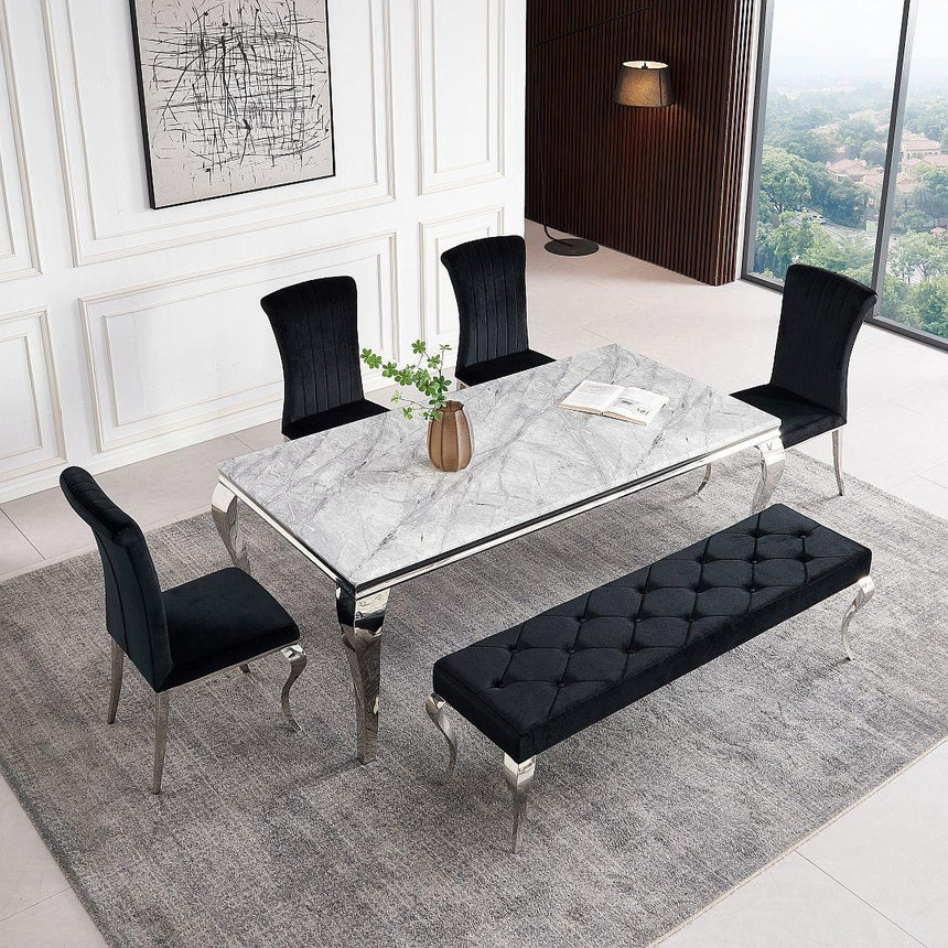 Louis Black Velvet Fabric 170cm Dining Bench-9