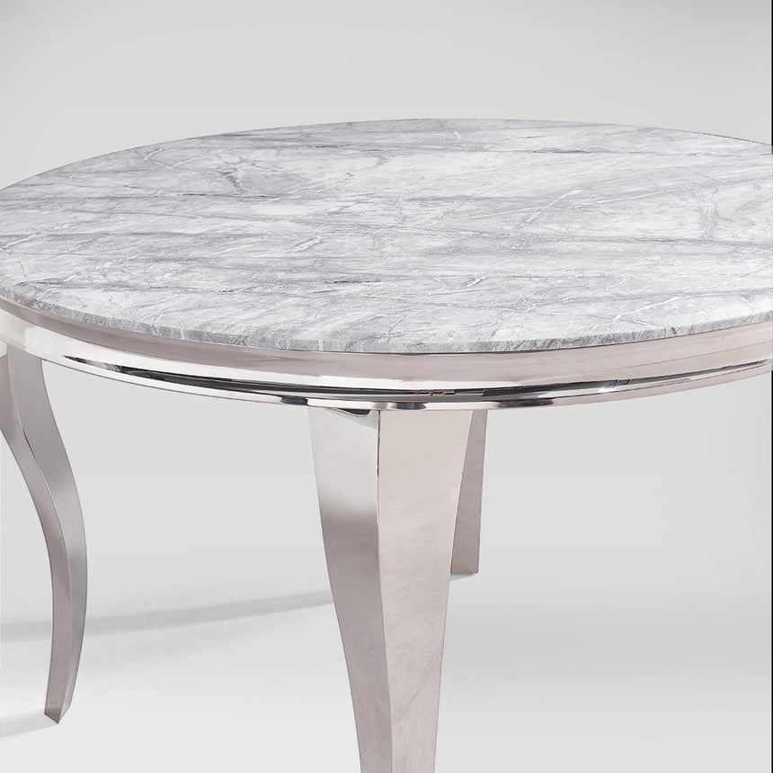 Louis Grey Marble and Chrome Round Dining Table - 4 Seater -3