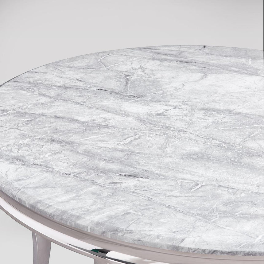 Louis Grey Marble and Chrome Round Dining Table - 4 Seater -4