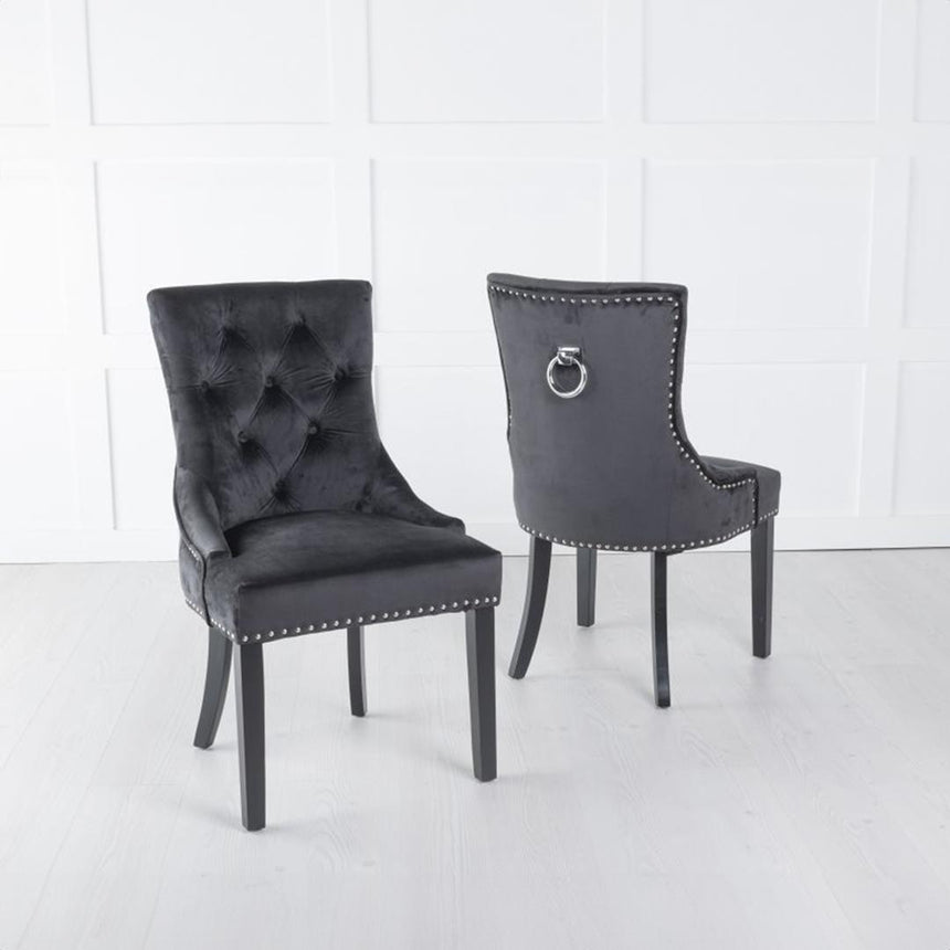 Milan White Marble Dining Set - Black Fabric Knocker Back Chairs with Black Legs-4