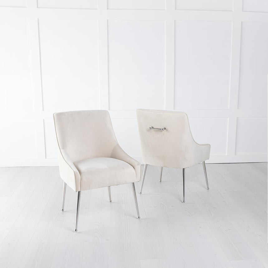 Milan White Marble Dining Set - Giovanni Champagne Fabric Chairs-6