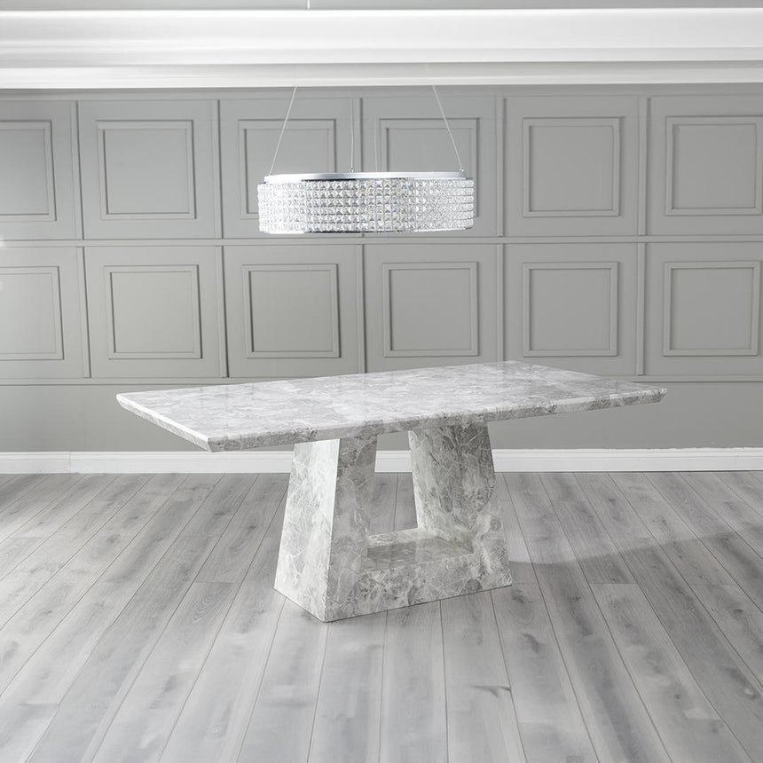 Milan Grey Marble Dining set - Black Fabric Knocker Back-3