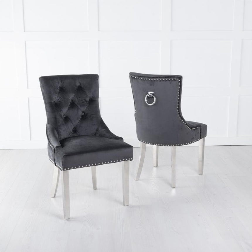 Milan Grey Marble Dining set - Black Fabric Knockerback Chairs-5